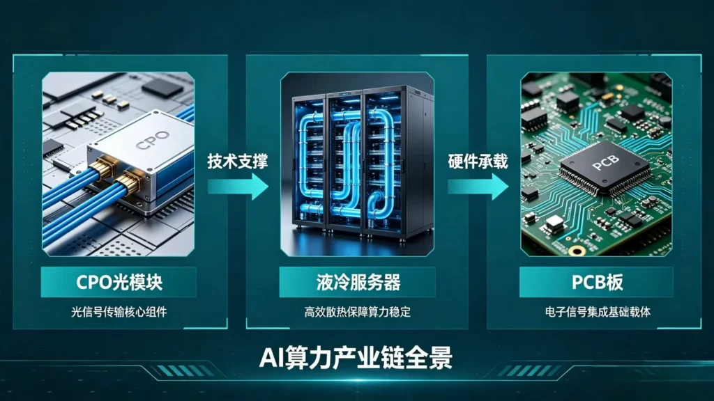 AI 算力产业链配图 - CPO、液冷服务器、PCB 等五大细分领域全景