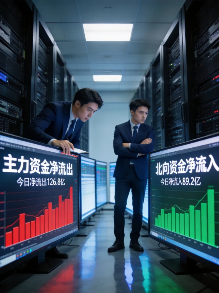 金融数据中心资金流向监控场景,实时显示主力资金流出与北向资金流入数据