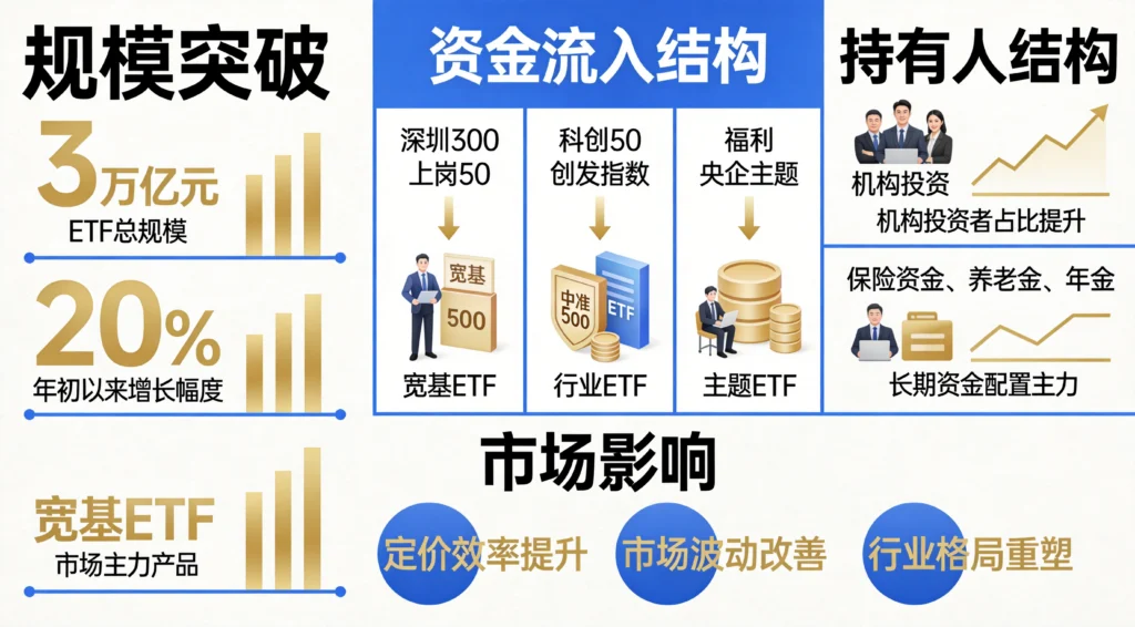 ETF总规模3万亿增长超20%,宽基行业主题三类产品资金持续流入