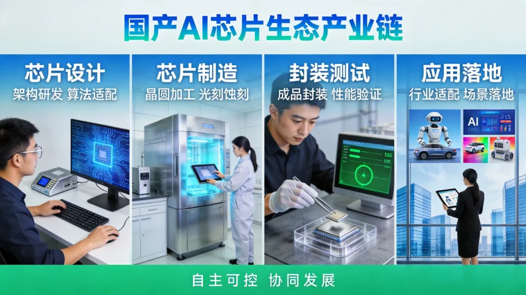 国产AI芯片产业链全景，设计制造设备材料四大环节国产化率突破35%