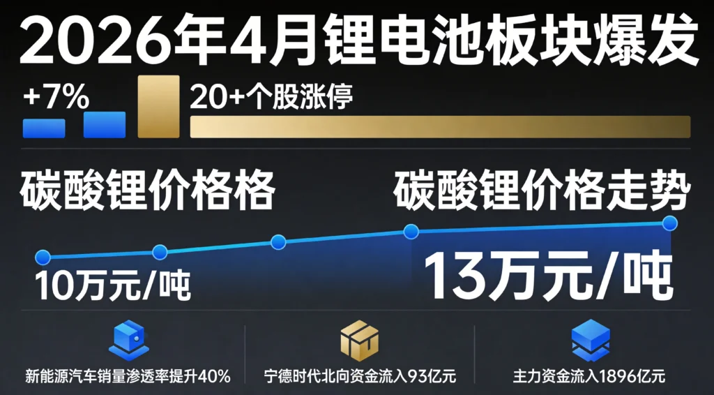 锂电板块涨停潮数据可视化,板块涨幅超7%二十余股涨停,主力资金净流入189.6亿元