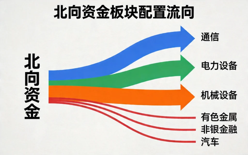 北向资金板块流向图,通信电力设备获加仓,有色券商遭减持