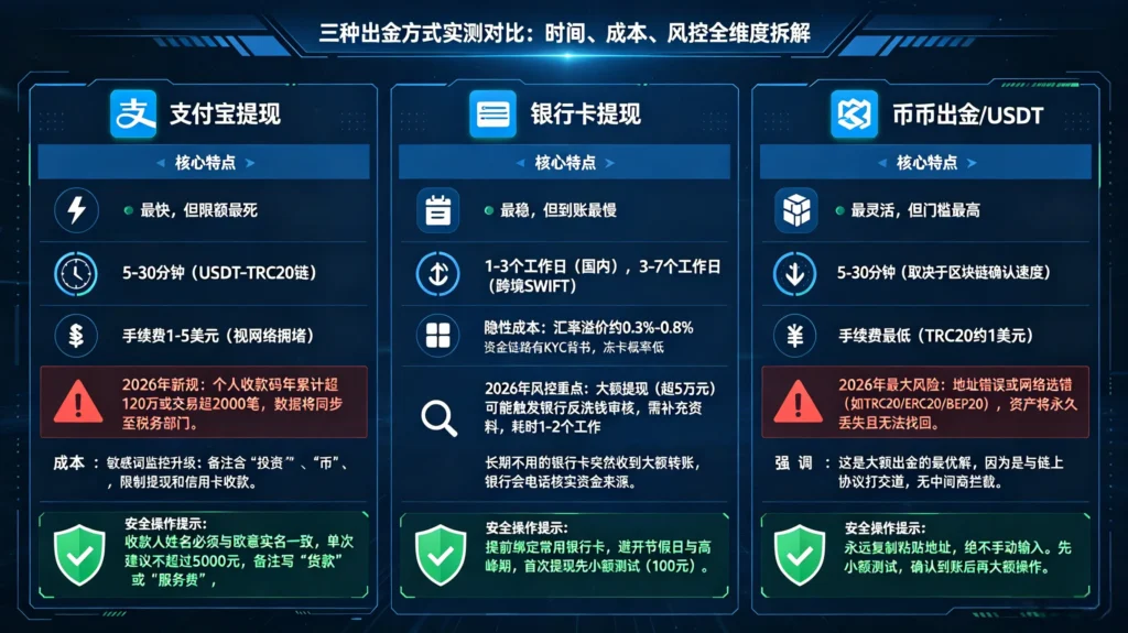 三种出金方式的详细对比
